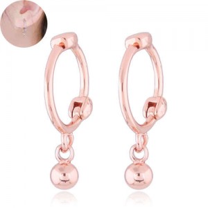 Dangling Bead Design Korean Fashion Copper Women Ear Clips - Golden