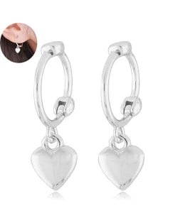 Dangling Heart Design Korean Fashion Women Ear Clips - Silver