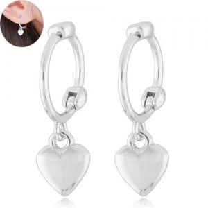 Dangling Heart Design Korean Fashion Women Ear Clips - Silver