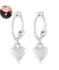 Dangling Heart Design Korean Fashion Women Ear Clips - Silver