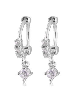 Dangling Cubic Zirconia Korean Fashion Women Ear Clips - Silver