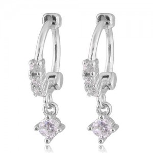 Dangling Cubic Zirconia Korean Fashion Women Ear Clips - Silver