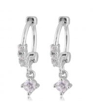Dangling Cubic Zirconia Korean Fashion Women Ear Clips - Silver