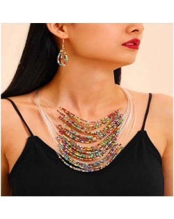 Colorful Beads Bohemian Multi-layer Design High Fashion Women Bib Necklace and Earrings Set