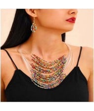 Colorful Beads Bohemian Multi-layer Design High Fashion Women Bib Necklace and Earrings Set