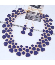 Oil-spot Glazed Unique Fashion Flower Cluster Design Alloy Costume Necklace and Earrings Set - Royal Blue