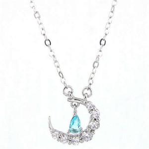 Delicate Moon and Star Design Cubic Zirconia Korean Fashion Women Necklace 