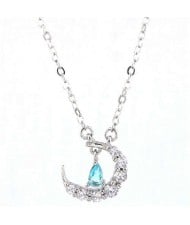 Delicate Moon and Star Design Cubic Zirconia Korean Fashion Women Necklace
