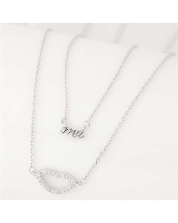 Lips and Alphabets Design Women Fashion Costume Necklace - Silver