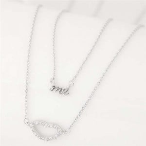 Lips and Alphabets Design Women Fashion Costume Necklace - Silver