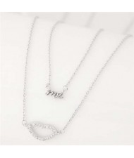 Lips and Alphabets Design Women Fashion Costume Necklace - Silver