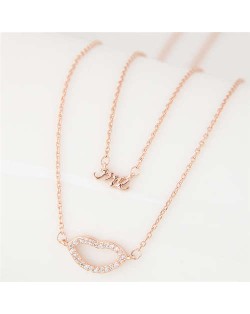 Lips and Alphabets Design Women Fashion Costume Necklace - Golden