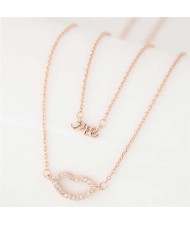 Lips and Alphabets Design Women Fashion Costume Necklace - Golden