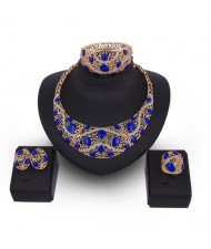 Blue Gems Inlaid Hollow Floral Royal Fashion Costume Jewelry Set