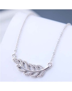 Luxrious Fashion Cubic Zirconia Leaf Pendant Korean Style Women Costume Necklace - Silver