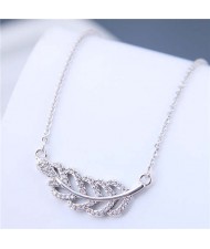 Luxrious Fashion Cubic Zirconia Leaf Pendant Korean Style Women Costume Necklace - Silver