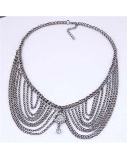 Rhinestone Decorated Collar Style High Fashion Women Statement Necklace - Golden