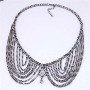 Rhinestone Decorated Collar Style High Fashion Women Statement Necklace - Black