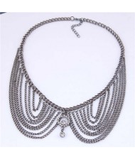 Rhinestone Decorated Collar Style High Fashion Women Statement Necklace - Black