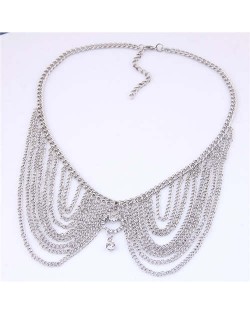 Rhinestone Decorated Collar Style High Fashion Women Statement Necklace - Silver