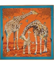 4 Colors Available Giraffes Fashion Design 130*130 cm Square Women Artificial Silk Scarf