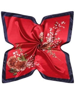 4 Colors Available Auspicious Flowers Vintage Fashion 90*90 cm Women Artificial Silk Square Scarf