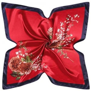 4 Colors Available Auspicious Flowers Vintage Fashion 90*90 cm Women Artificial Silk Square Scarf