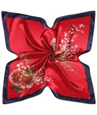 4 Colors Available Auspicious Flowers Vintage Fashion 90*90 cm Women Artificial Silk Square Scarf