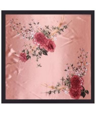 4 Colors Available Auspicious Flowers Vintage Fashion 90*90 cm Women Artificial Silk Square Scarf