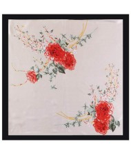 4 Colors Available Auspicious Flowers Vintage Fashion 90*90 cm Women Artificial Silk Square Scarf