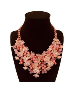 Bold Flower Cluster High Fashion Women Bib Necklace - Red