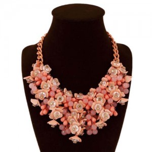 Bold Flower Cluster High Fashion Women Bib Necklace - Red