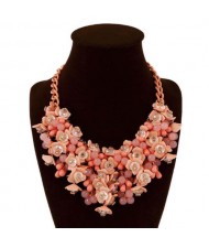 Bold Flower Cluster High Fashion Women Bib Necklace - Red
