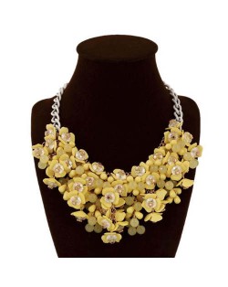 Bold Flower Cluster High Fashion Women Bib Necklace - Yellow