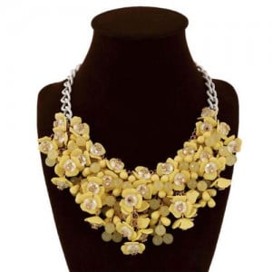 Bold Flower Cluster High Fashion Women Bib Necklace - Yellow