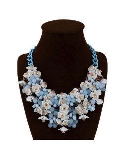 Bold Flower Cluster High Fashion Women Bib Necklace - Blue