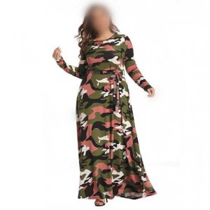 Camouflage Color High Fashion Women Long Dress - Navy Green