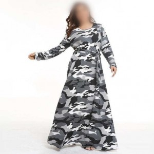 Camouflage Color High Fashion Women Long Dress - Navy Gray