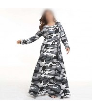 Camouflage Color High Fashion Women Long Dress - Navy Gray