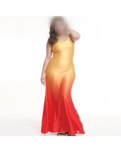 Gradient Color Sleeveless High Fashion Women Long Dress - Red + Yellow