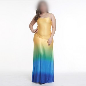 Gradient Color Sleeveless High Fashion Women Long Dress - Blue + Yellow