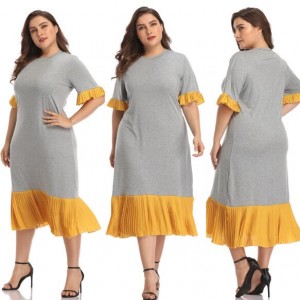 Yellow Flounce Design Gray High Fashion Women Long Dress