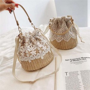 (2 Styles Available) White Lace Attached Elegant Weaving Fashion Women Handbag/ Shoulder Bag