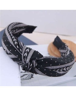 Plain Leaves Printing Bowknot Fashion Cloth Women Hair Hoop - Black