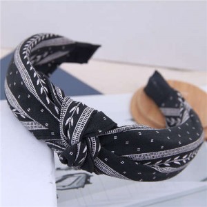 Plain Leaves Printing Bowknot Fashion Cloth Women Hair Hoop - Black
