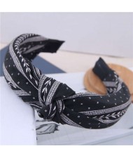 Plain Leaves Printing Bowknot Fashion Cloth Women Hair Hoop - Black
