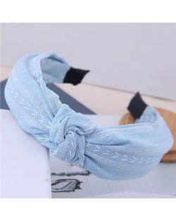 Plain Leaves Printing Bowknot Fashion Cloth Women Hair Hoop - Light Blue