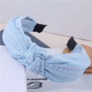 Plain Leaves Printing Bowknot Fashion Cloth Women Hair Hoop - Light Blue