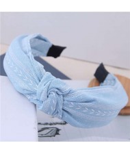 Plain Leaves Printing Bowknot Fashion Cloth Women Hair Hoop - Light Blue