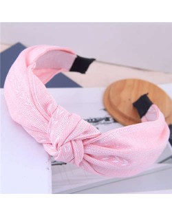 Plain Leaves Printing Bowknot Fashion Cloth Women Hair Hoop - Pink